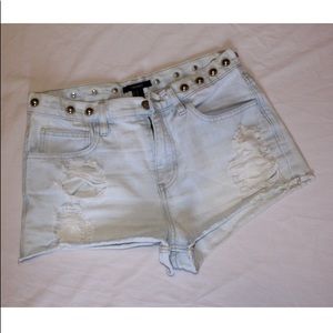 Blue jean denim shorts with studs